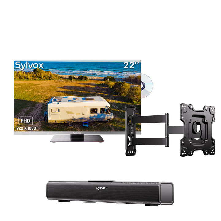 22 Sylvox 12 Volt RV TV with DVD Player - 2023 RV Series+Sylvox Full Motion TV Wall Mount+12V Soundbar