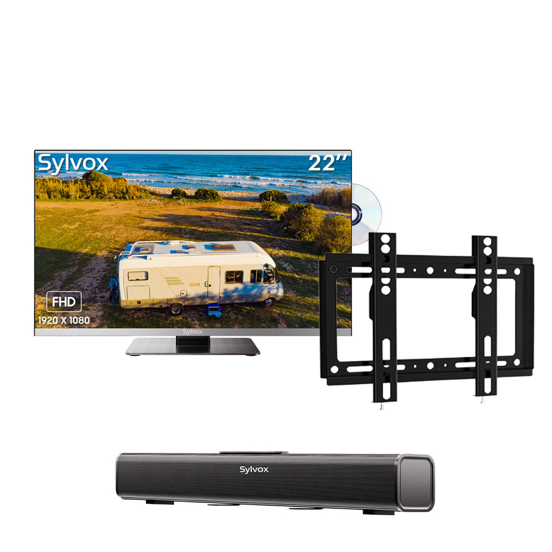 22 Sylvox 12 Volt RV TV with DVD Player - 2023 RV Series+Wall Mount for 12V TV+12V Soundbar