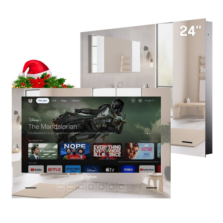 24" Waterproof Smart Bathroom Mirror TV(Embedded Wall Model)