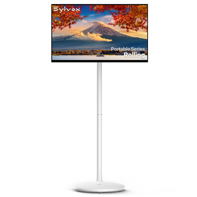 32" Portable Standing TV on Wheels, Battery-Powered Smart TV with Touchscreen