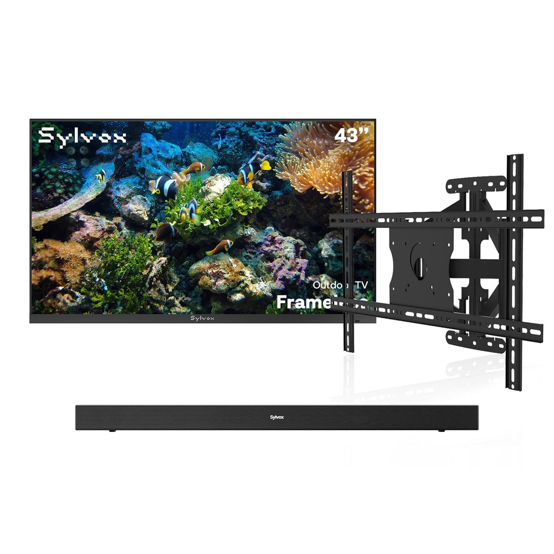 43" Frameless Partial Sun Outdoor TV with Wall Mount & S2 Outdoor Soundbar
