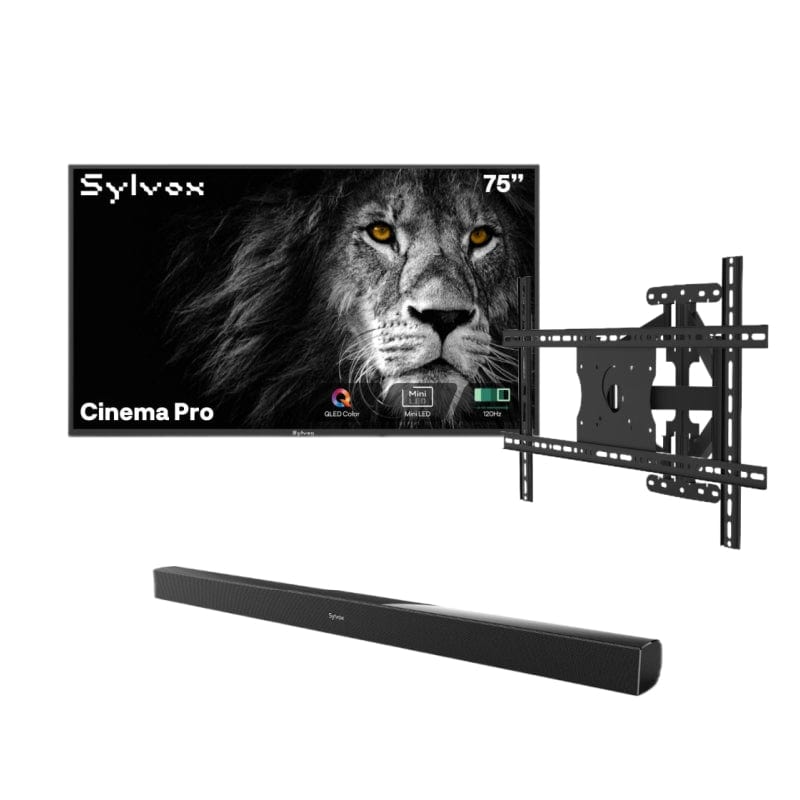 75" Cinema Pro Helio QLED Full Sun Outdoor TV with Wall Mount & S2 Outdoor Soundbar
