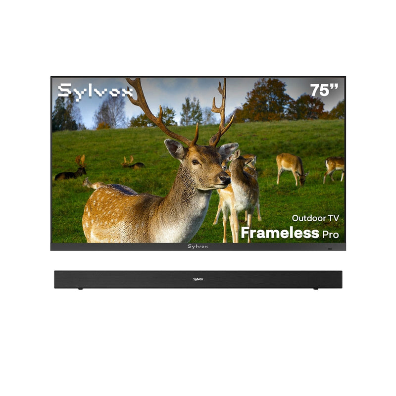 75" Frameless Pro Full Sun Outdoor TV with S2 Outdoor  Soundbar