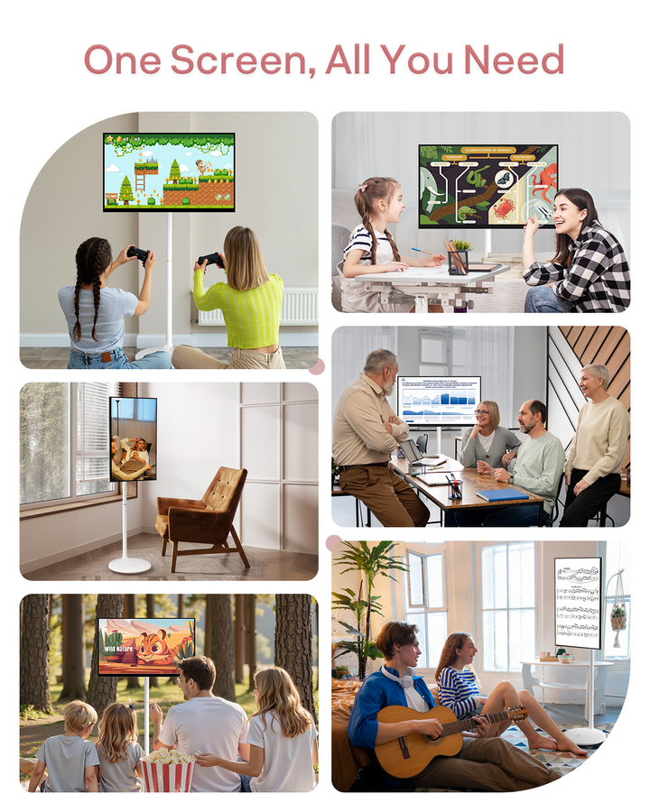 27" Portable Battery-Powered Smart TV on Wheels with Touchscreen (Rolling TV Series)